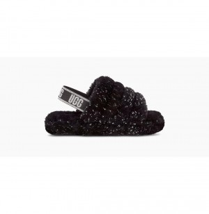 UGG Fluff Yeah Metallic Sparkle Papuce Detske Čierne | SK-945HQNUAR