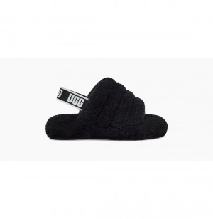 UGG Fluff Yeah Slapky Papuce Detske Čierne | SK-356GVBIQL