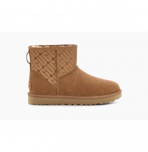 UGG Klasické Mini II Ugg Logo Čižmy Z Ovčej Kože Damske Hnede | SK-792WTSBJF