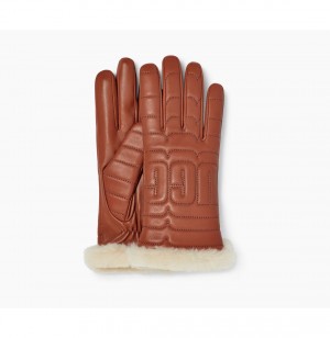 UGG Kozene Prešívané Logo Tech Rukavice Damske Hnede | SK-603YIQCTJ