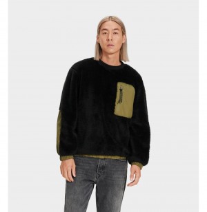 UGG Niko Sherpa Crewneck Mikina s Kapucnou Panske Čierne Olivovo Zelená | SK-938KXLYJI