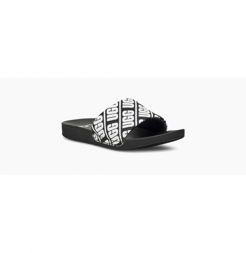UGG Beach Slapky Detske Čierne Biele | SK-103FLMZOA