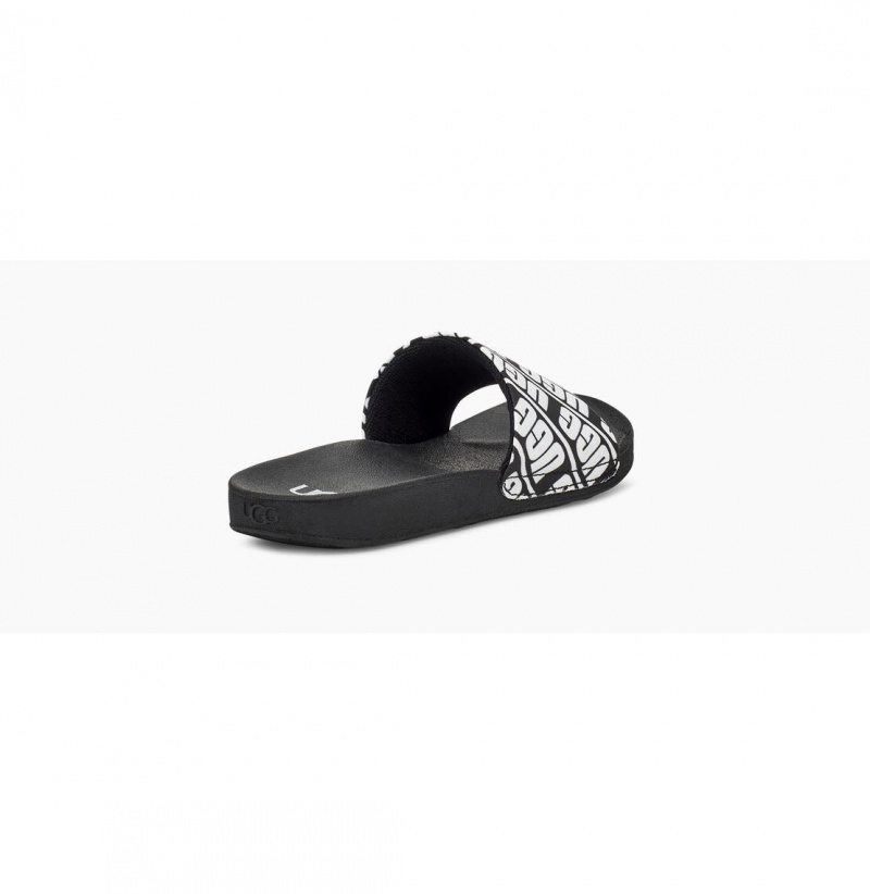 UGG Beach Slapky Detske Čierne Biele | SK-103FLMZOA