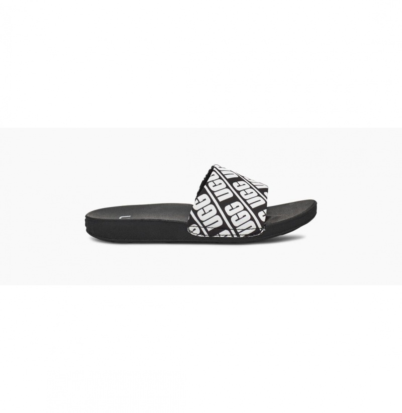 UGG Beach Slapky Detske Čierne Biele | SK-103FLMZOA