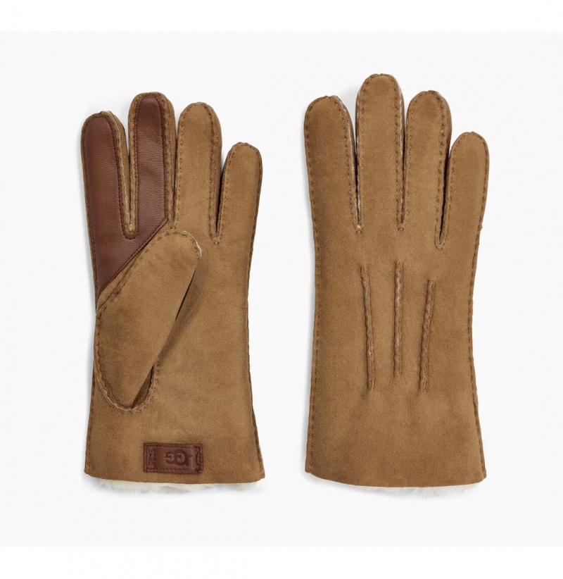 UGG Contrast Sheepskin Tech Rukavice Panske Hnede | SK-826QJDGAE