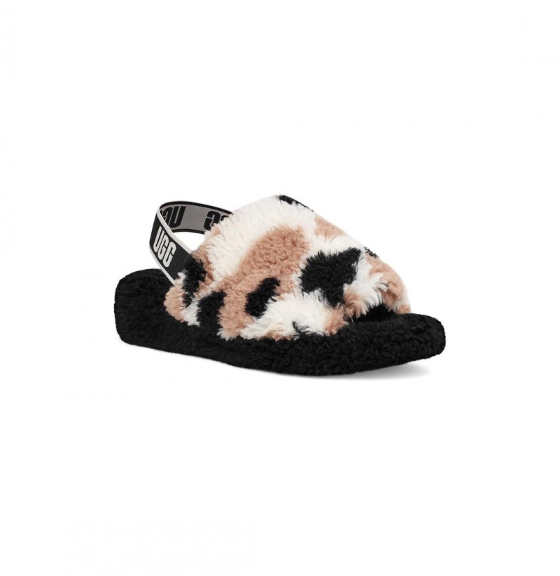 UGG Fluff Yeah Slapky Cow Print Papuce Damske Čierne | SK-827ZJWVFD