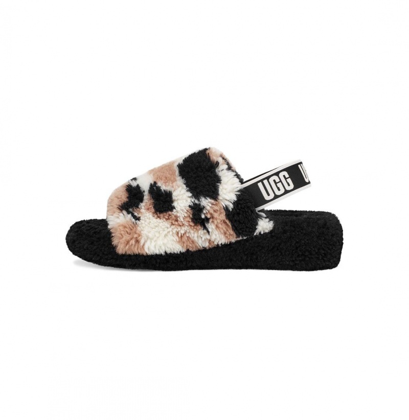 UGG Fluff Yeah Slapky Cow Print Papuce Damske Čierne | SK-827ZJWVFD