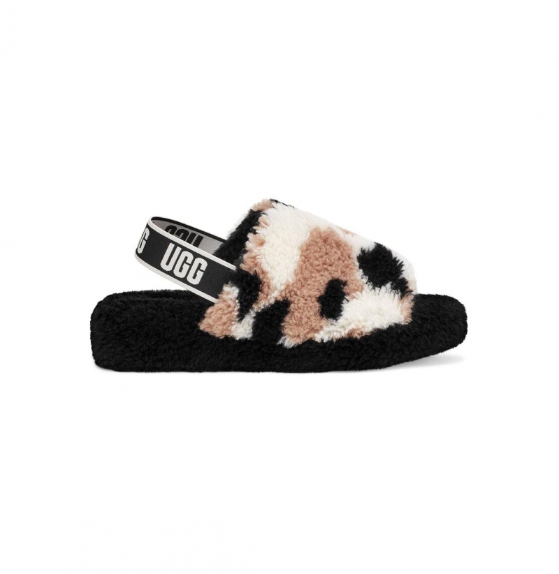 UGG Fluff Yeah Slapky Cow Print Papuce Damske Čierne | SK-827ZJWVFD