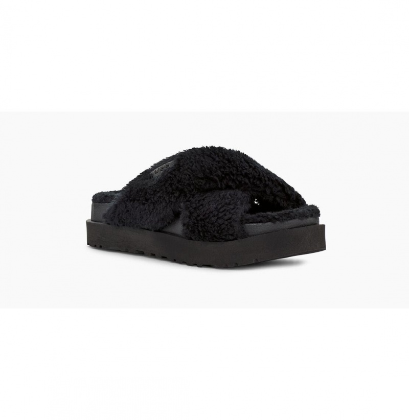 UGG Fuzz Sugar Cross Slapky Papuce Damske Čierne | SK-510LAQEOS