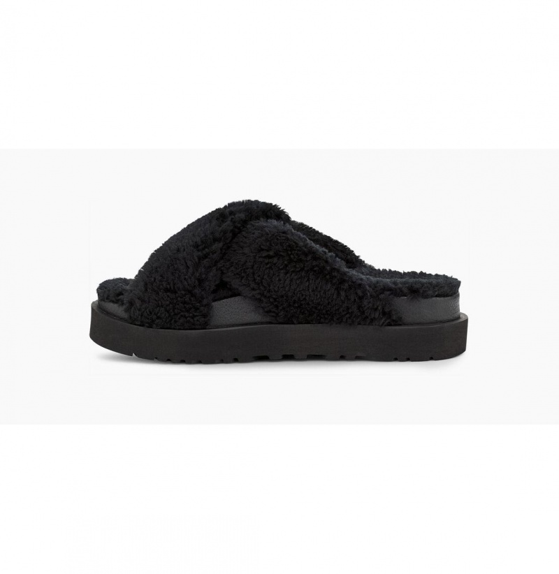 UGG Fuzz Sugar Cross Slapky Papuce Damske Čierne | SK-510LAQEOS