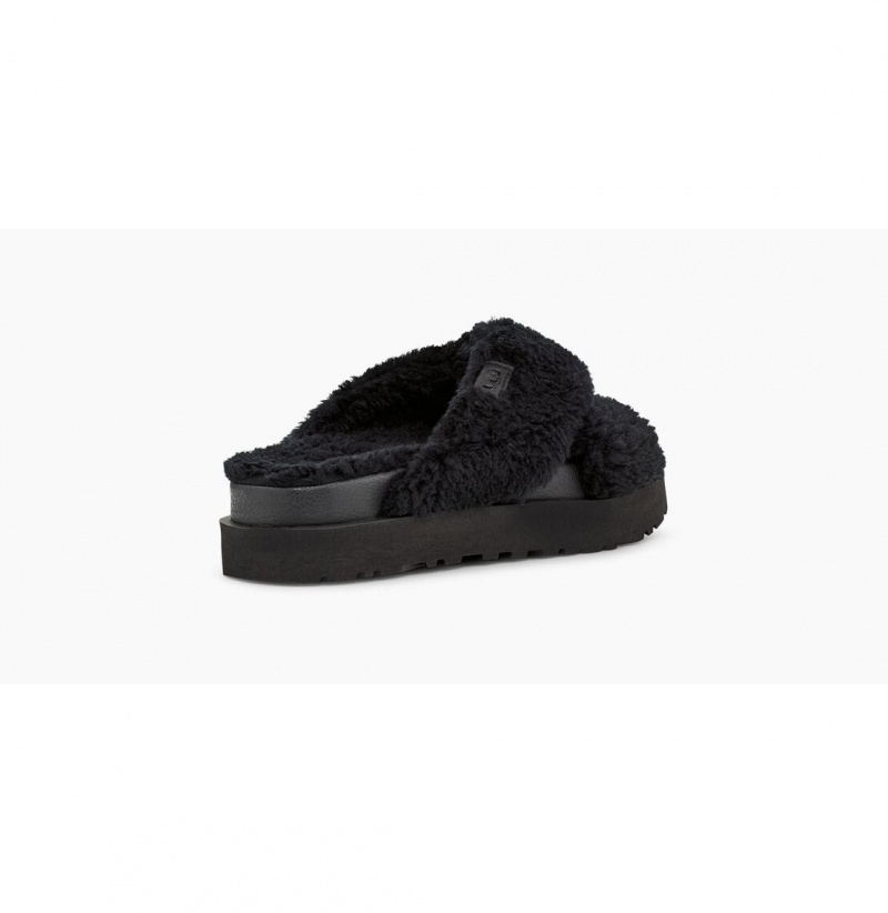 UGG Fuzz Sugar Cross Slapky Papuce Damske Čierne | SK-510LAQEOS