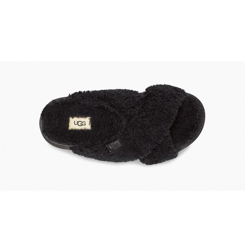 UGG Fuzz Sugar Cross Slapky Papuce Damske Čierne | SK-510LAQEOS