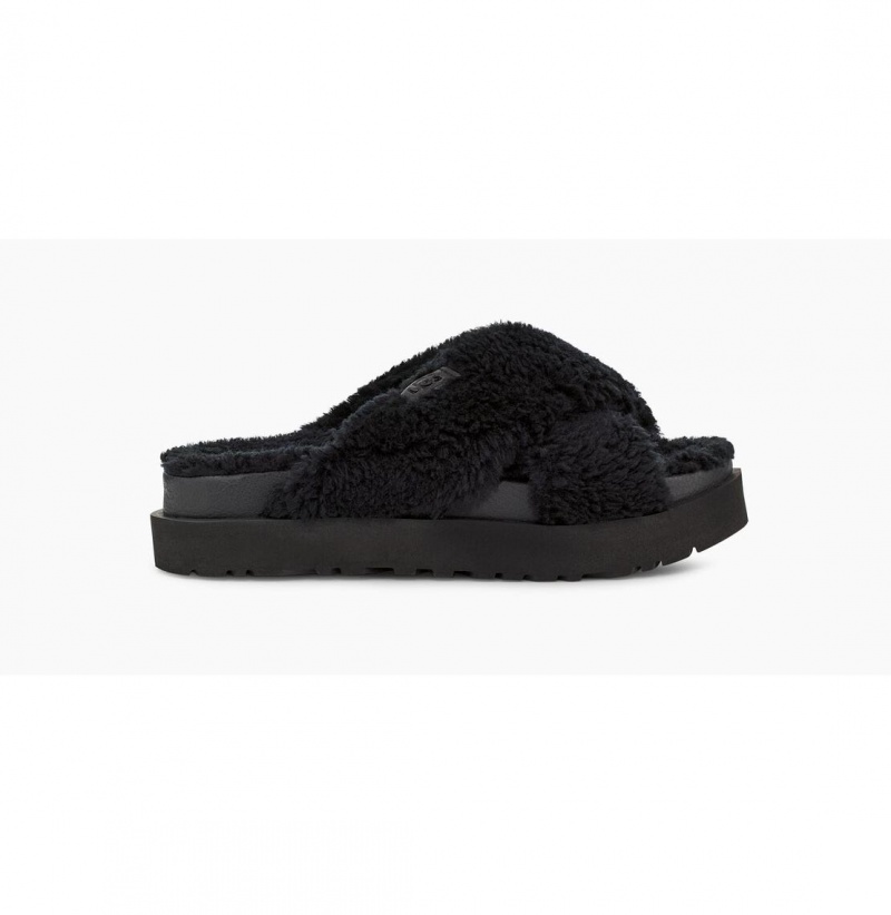 UGG Fuzz Sugar Cross Slapky Papuce Damske Čierne | SK-510LAQEOS