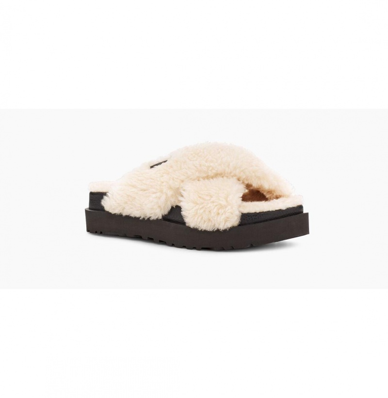 UGG Fuzz Sugar Cross Slapky Papuce Damske Béžové Čierne | SK-409UYWNIH