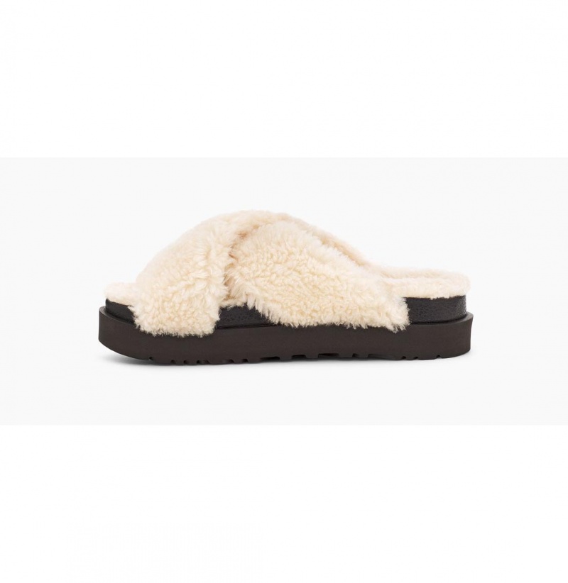 UGG Fuzz Sugar Cross Slapky Papuce Damske Béžové Čierne | SK-409UYWNIH