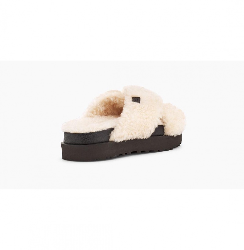UGG Fuzz Sugar Cross Slapky Papuce Damske Béžové Čierne | SK-409UYWNIH