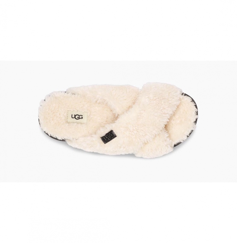 UGG Fuzz Sugar Cross Slapky Papuce Damske Béžové Čierne | SK-409UYWNIH