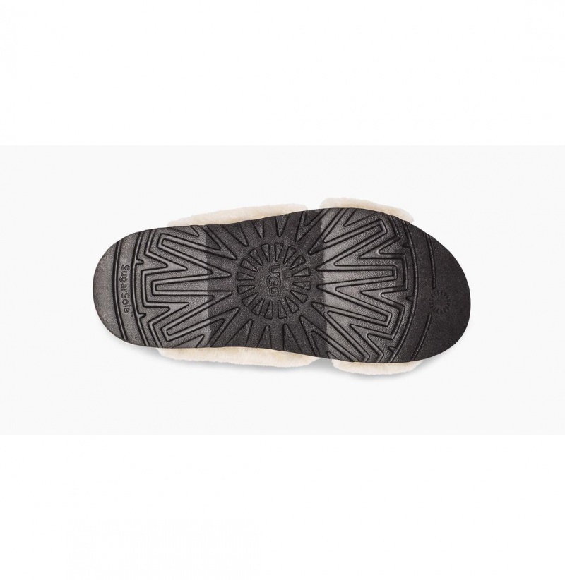 UGG Fuzz Sugar Cross Slapky Papuce Damske Béžové Čierne | SK-409UYWNIH