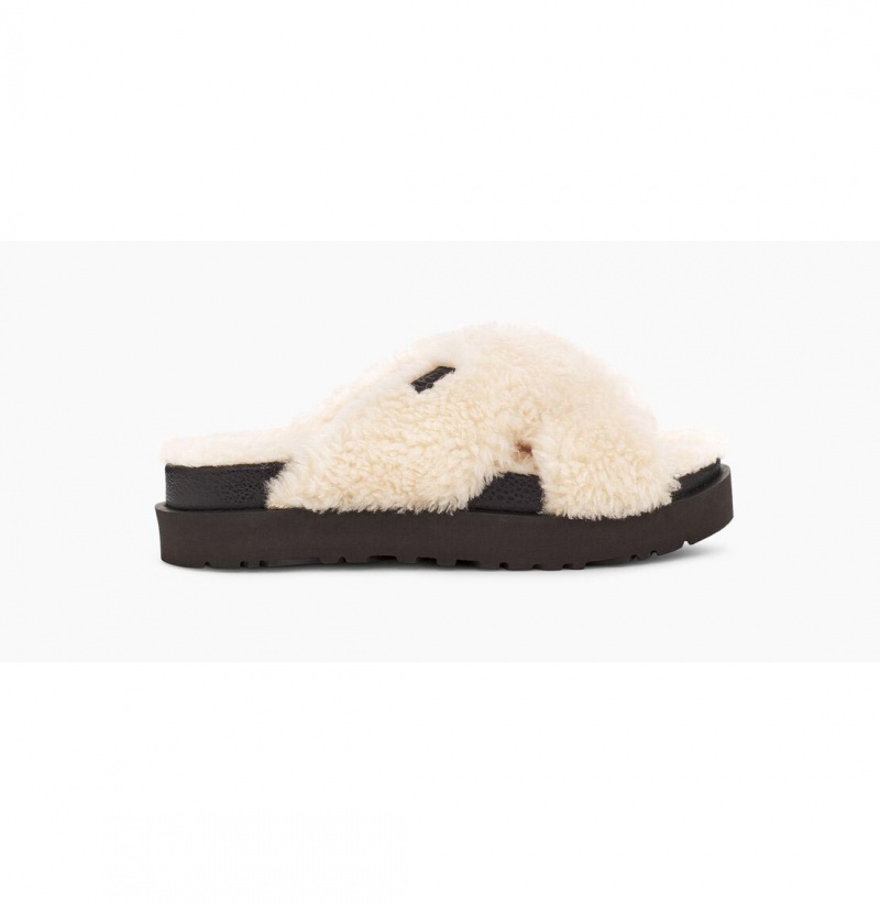 UGG Fuzz Sugar Cross Slapky Papuce Damske Béžové Čierne | SK-409UYWNIH