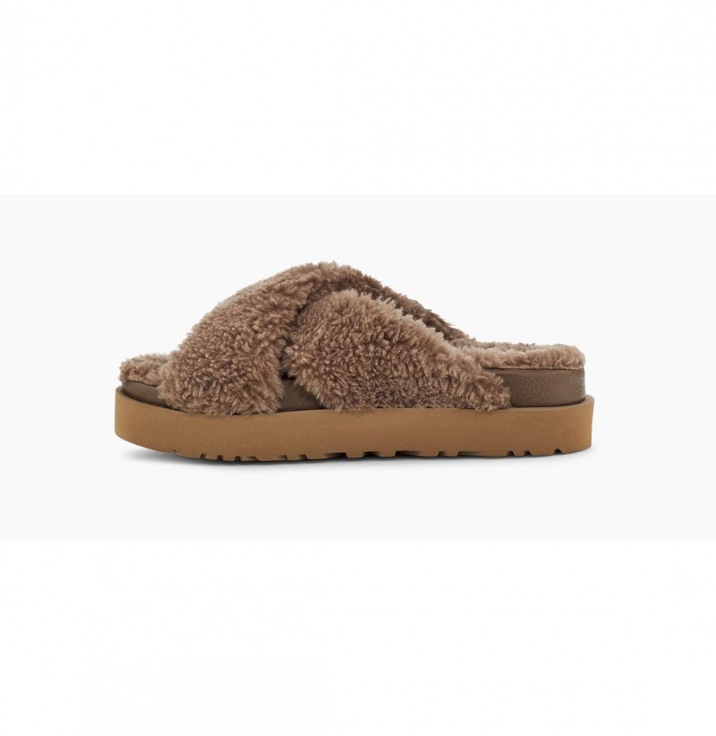UGG Fuzz Sugar Cross Slapky Papuce Damske Hnede | SK-703CYONSZ