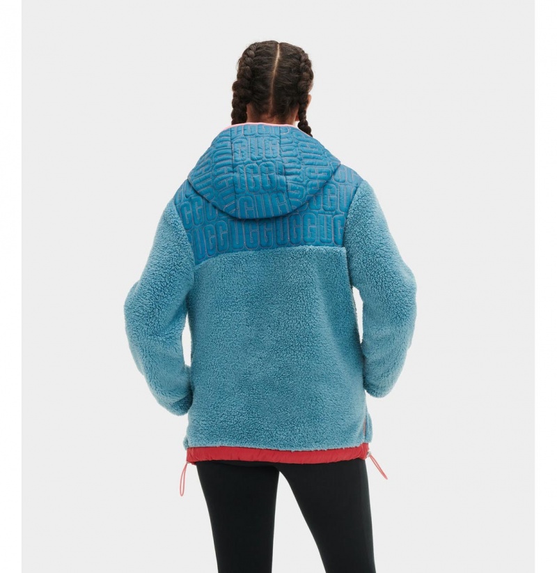 UGG Iggy Sherpa Half Zip Pullover Mikina s Kapucnou Damske Modre | SK-756OQZLHA