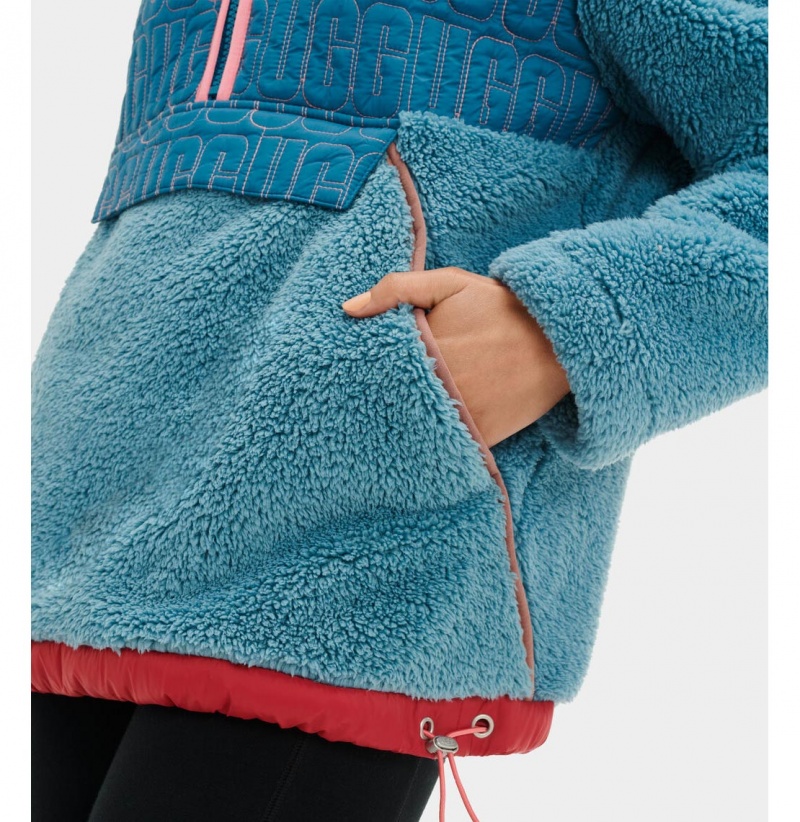 UGG Iggy Sherpa Half Zip Pullover Mikina s Kapucnou Damske Modre | SK-756OQZLHA