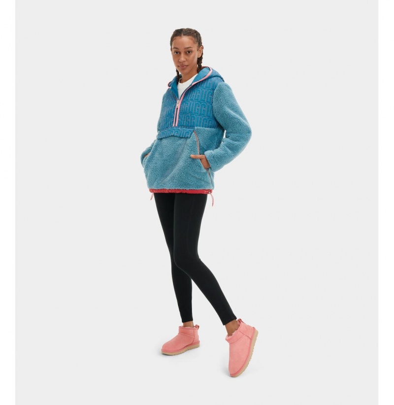 UGG Iggy Sherpa Half Zip Pullover Mikina s Kapucnou Damske Modre | SK-756OQZLHA