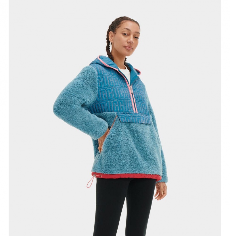 UGG Iggy Sherpa Half Zip Pullover Mikina s Kapucnou Damske Modre | SK-756OQZLHA