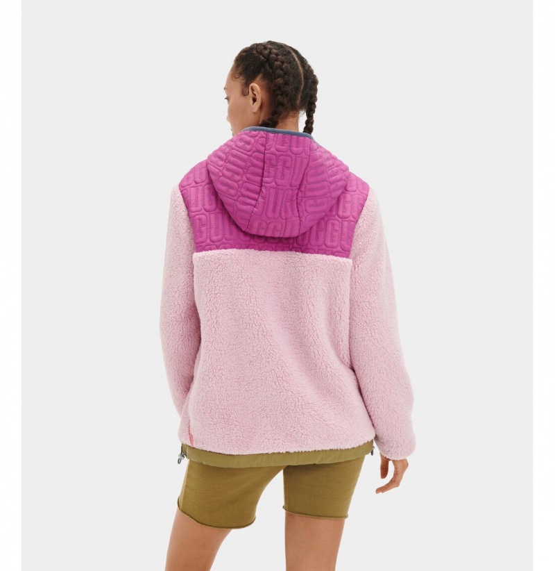 UGG Iggy Sherpa Half Zip Pullover Mikina s Kapucnou Damske Ruzove | SK-526QTLBPH