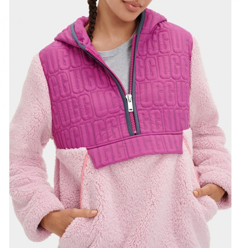 UGG Iggy Sherpa Half Zip Pullover Mikina s Kapucnou Damske Ruzove | SK-526QTLBPH