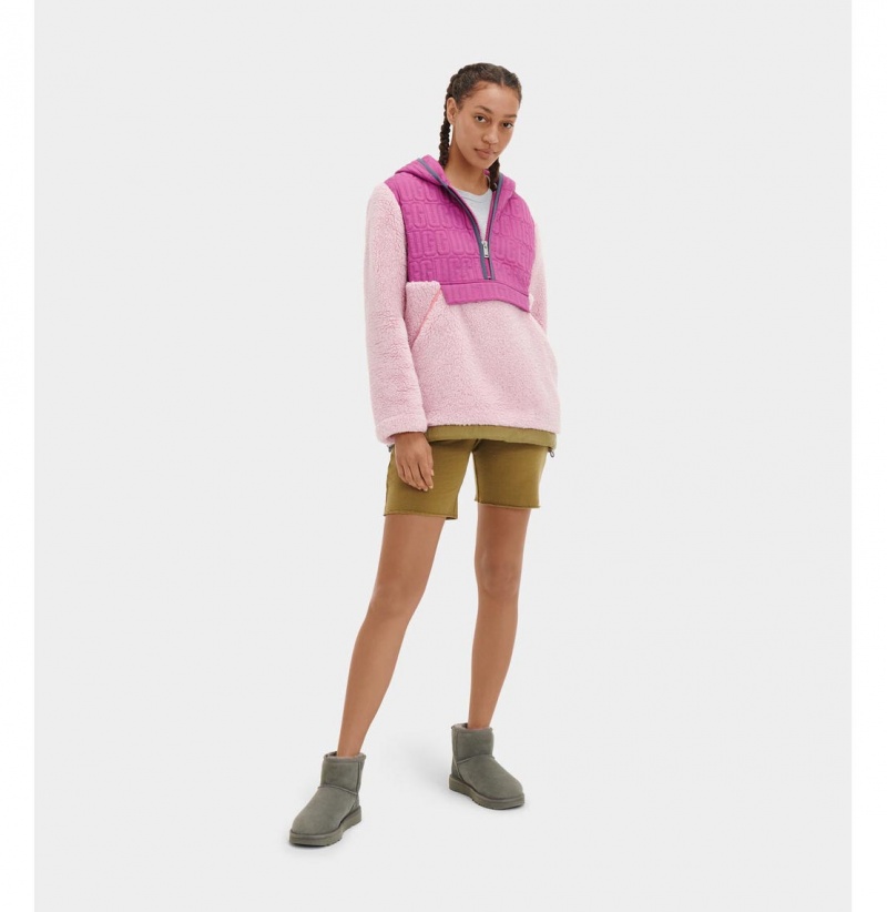 UGG Iggy Sherpa Half Zip Pullover Mikina s Kapucnou Damske Ruzove | SK-526QTLBPH