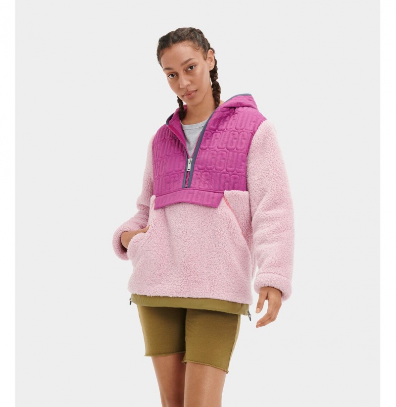 UGG Iggy Sherpa Half Zip Pullover Mikina s Kapucnou Damske Ruzove | SK-526QTLBPH