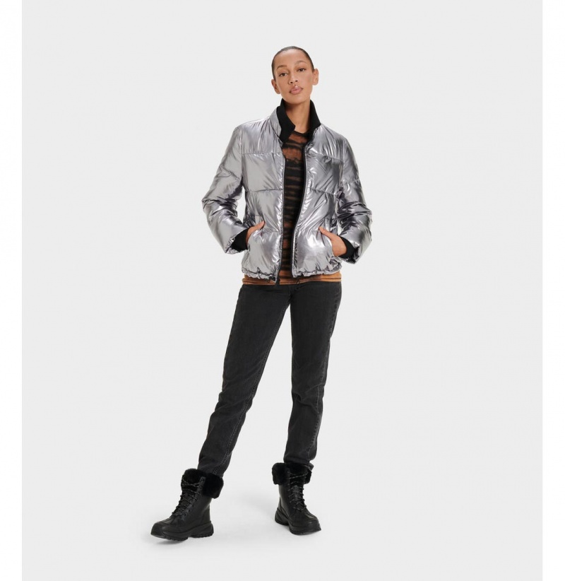 UGG Izzie Puffer Nylon Bundy Damske Strieborne | SK-325LEYGCT