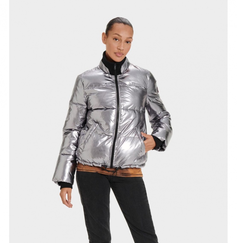 UGG Izzie Puffer Nylon Bundy Damske Strieborne | SK-325LEYGCT