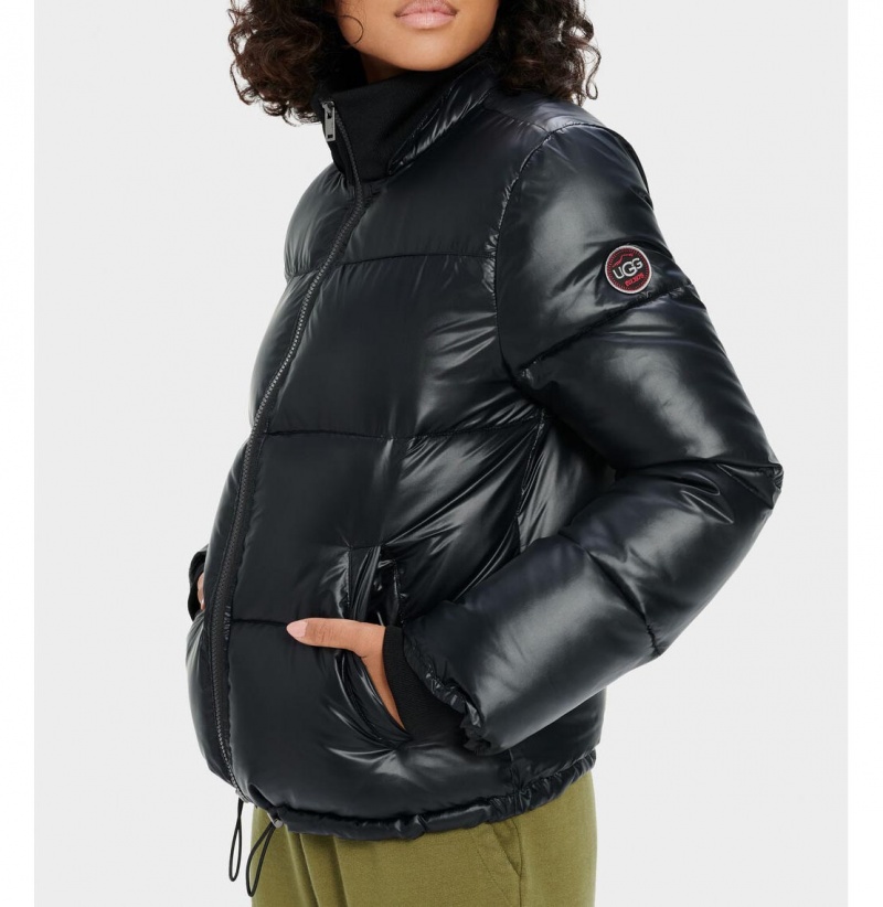 UGG Izzie Puffer Nylon Bundy Damske Čierne | SK-671TNFXBV