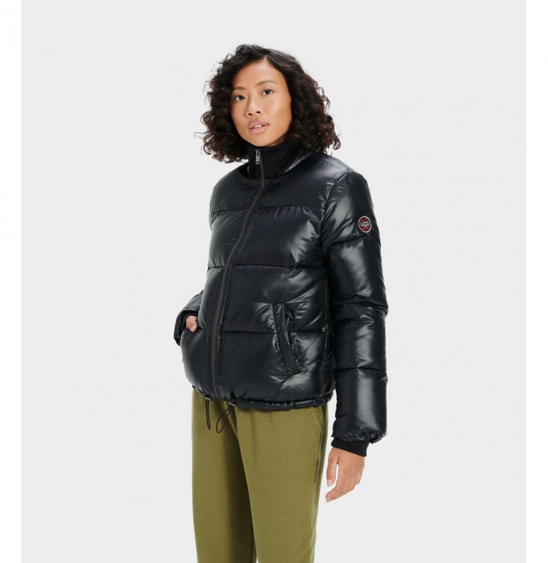 UGG Izzie Puffer Nylon Bundy Damske Čierne | SK-671TNFXBV