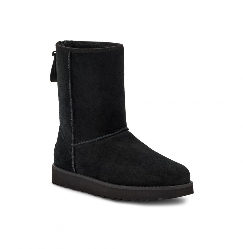 UGG Klasické Kratke Logo Zip Zimne Topanky Damske Čierne | SK-724DFQZVB