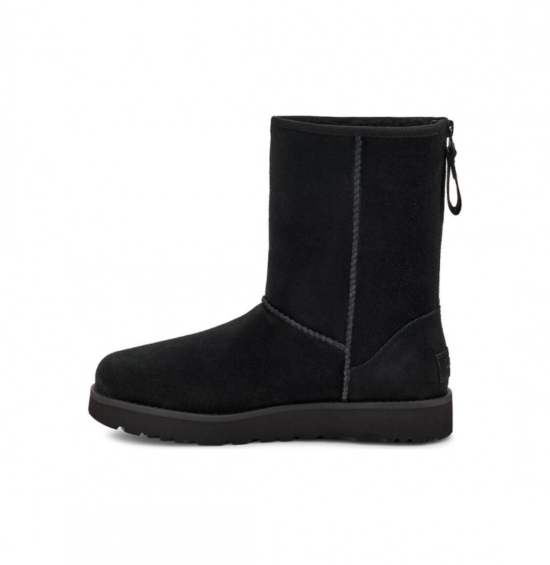 UGG Klasické Kratke Logo Zip Zimne Topanky Damske Čierne | SK-724DFQZVB