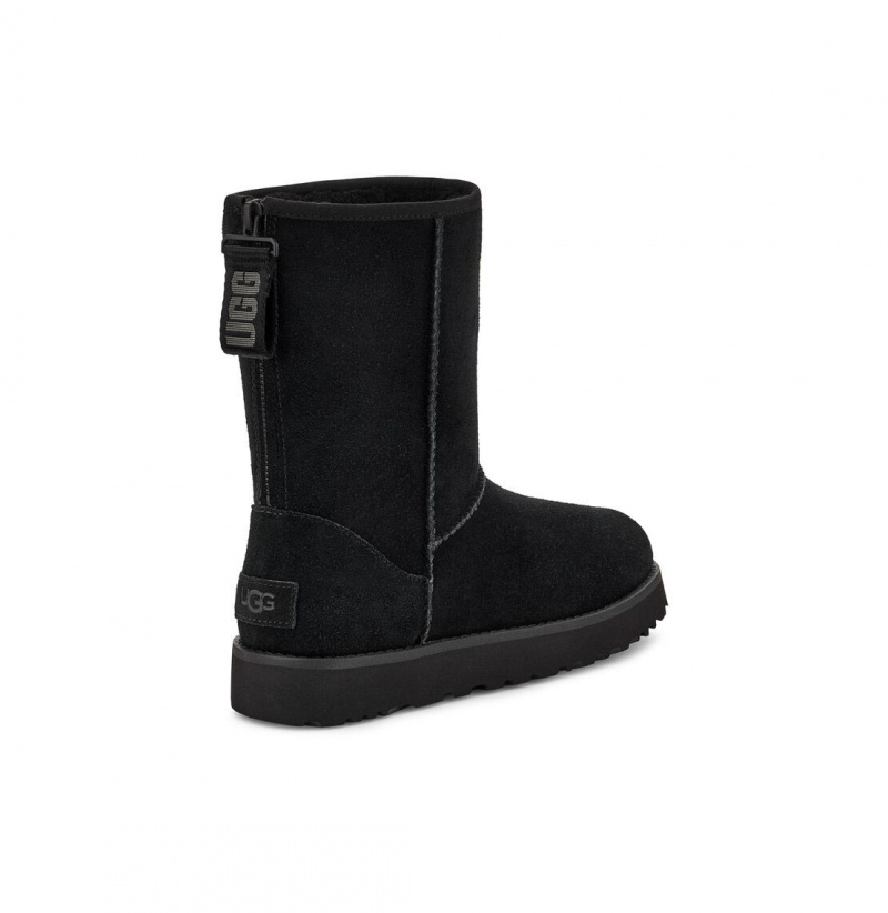 UGG Klasické Kratke Logo Zip Zimne Topanky Damske Čierne | SK-724DFQZVB