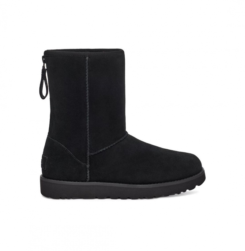 UGG Klasické Kratke Logo Zip Zimne Topanky Damske Čierne | SK-724DFQZVB