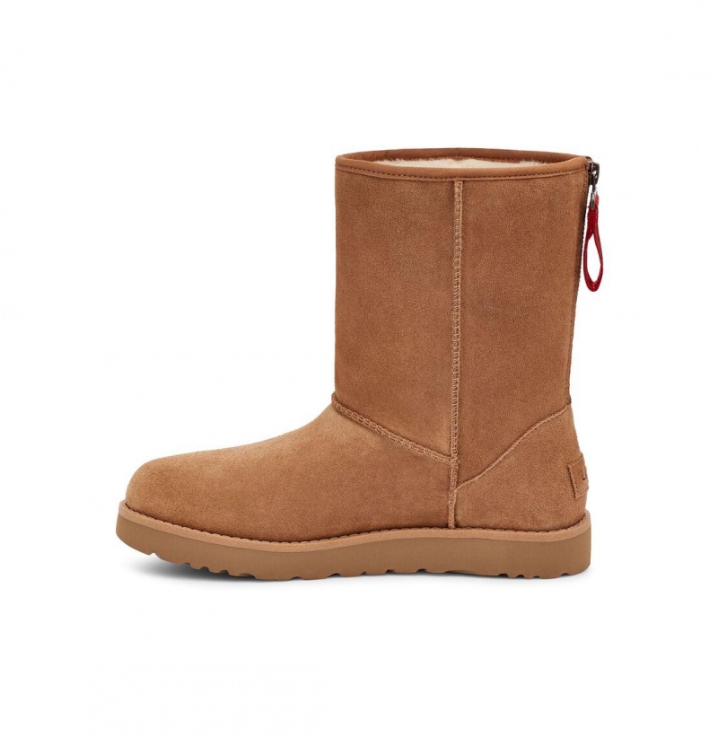 UGG Klasické Kratke Logo Zip Zimne Topanky Damske Hnede | SK-304DAJGZL