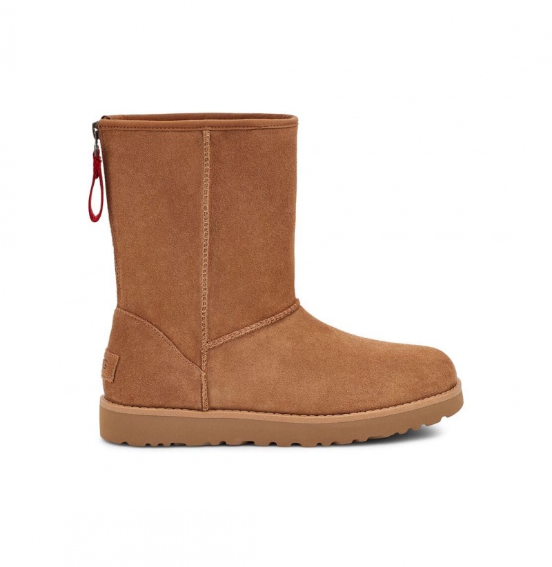 UGG Klasické Kratke Logo Zip Zimne Topanky Damske Hnede | SK-304DAJGZL