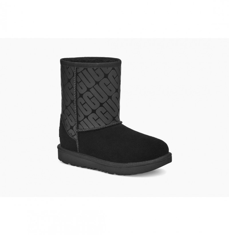 UGG Klasické Kratke Ugg Logo Čižmy Z Ovčej Kože Detske Čierne | SK-806FXTPAV