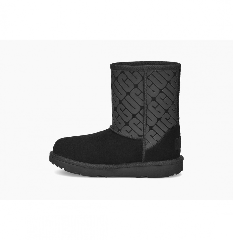 UGG Klasické Kratke Ugg Logo Čižmy Z Ovčej Kože Detske Čierne | SK-806FXTPAV