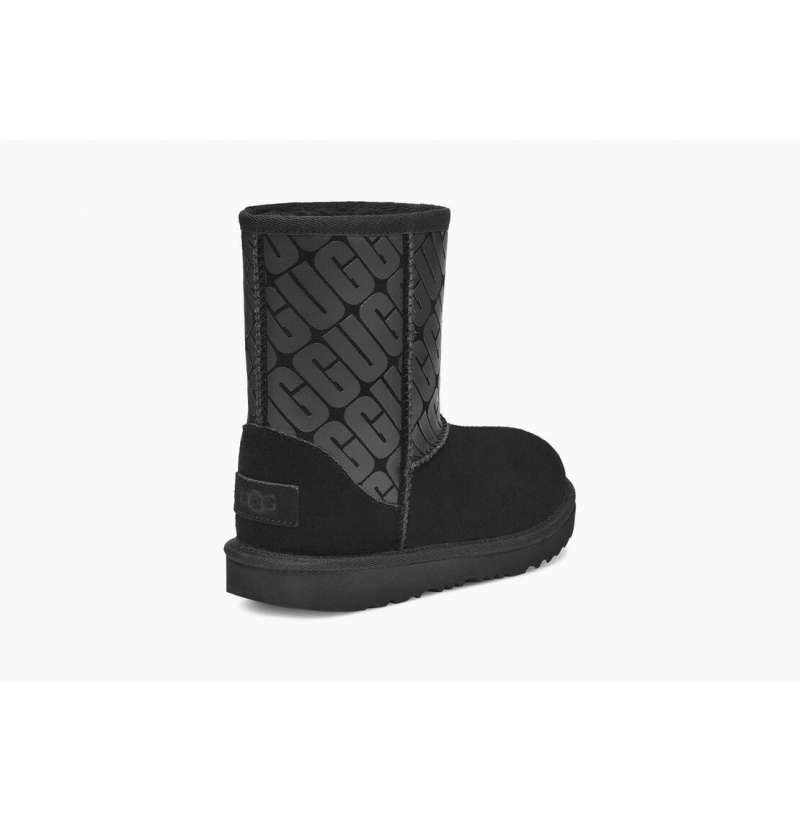 UGG Klasické Kratke Ugg Logo Čižmy Z Ovčej Kože Detske Čierne | SK-806FXTPAV
