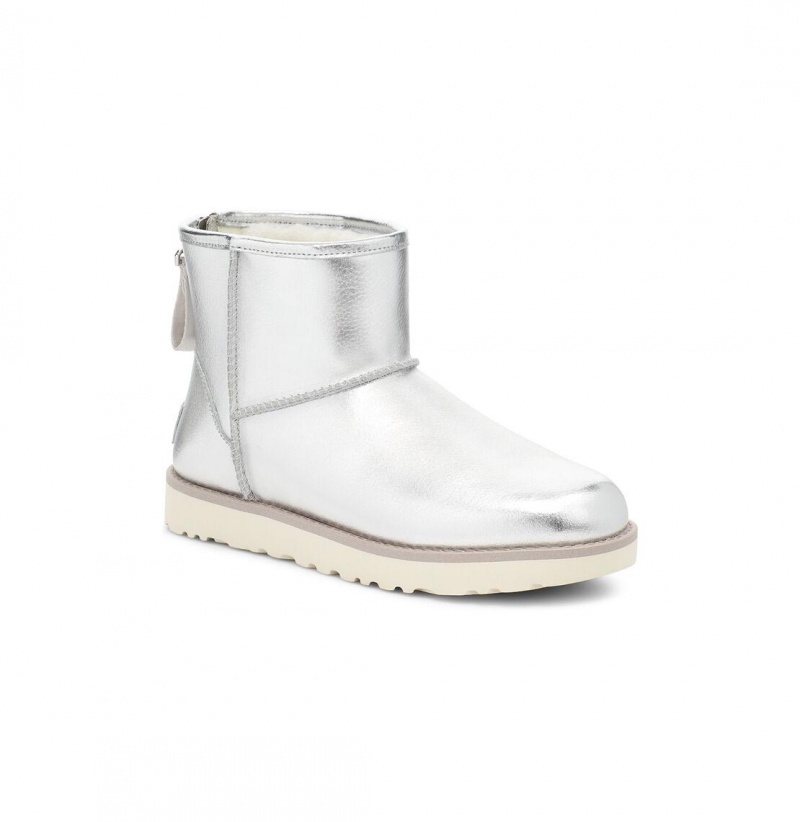 UGG Klasické Mini Logo Zip Shine Zimne Topanky Damske Strieborne | SK-853NZBVAW