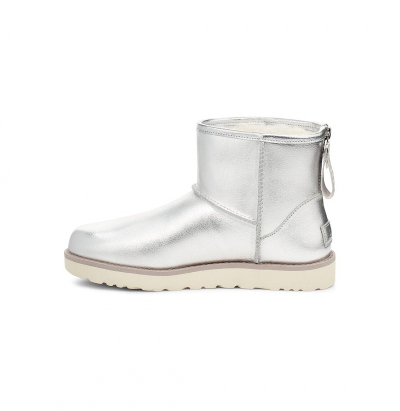 UGG Klasické Mini Logo Zip Shine Zimne Topanky Damske Strieborne | SK-853NZBVAW