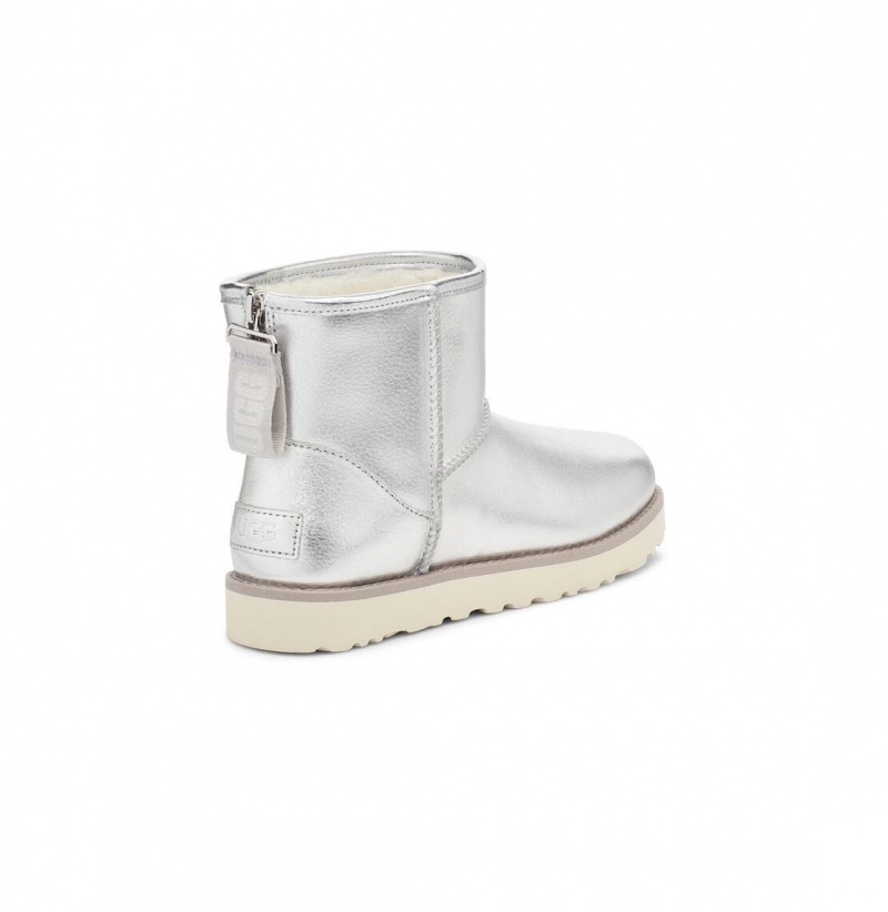 UGG Klasické Mini Logo Zip Shine Zimne Topanky Damske Strieborne | SK-853NZBVAW