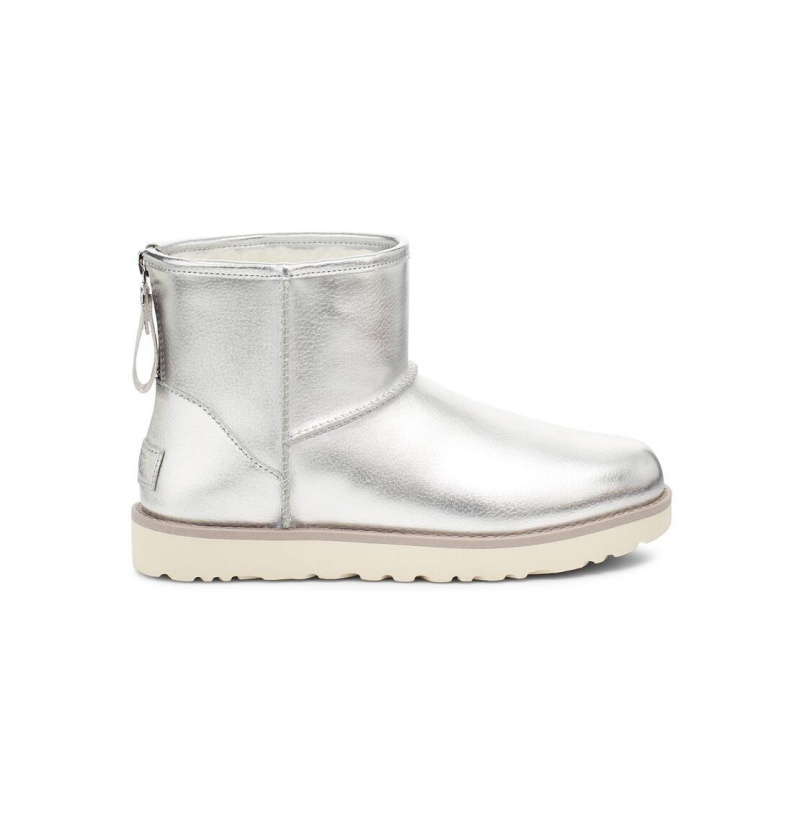 UGG Klasické Mini Logo Zip Shine Zimne Topanky Damske Strieborne | SK-853NZBVAW