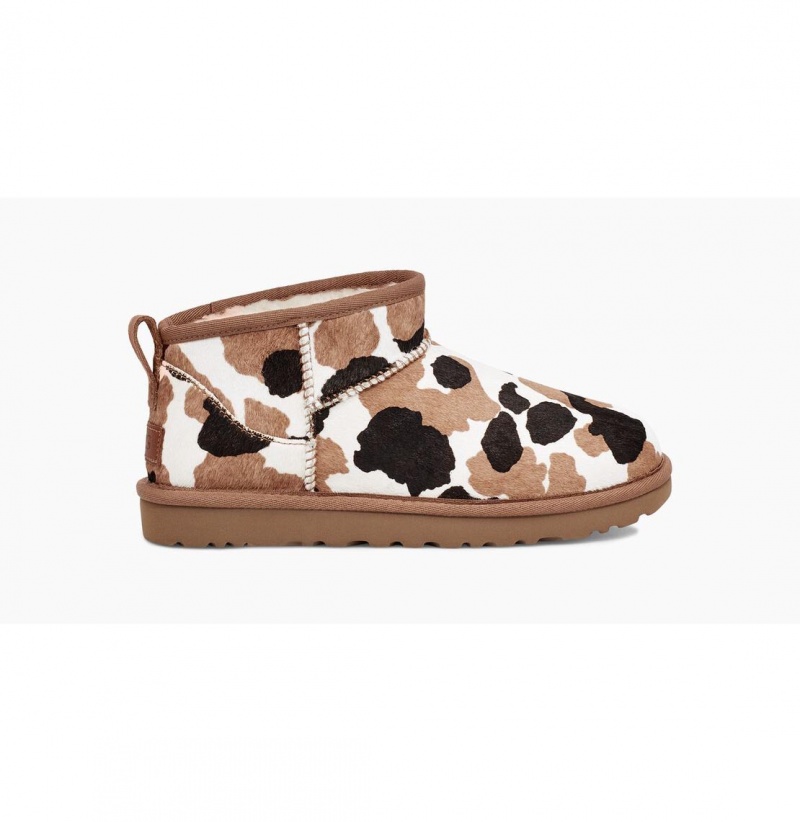 UGG Klasické Ultra Mini Cow Print Clenkove Topanky Damske Hnede | SK-356GSCPRL